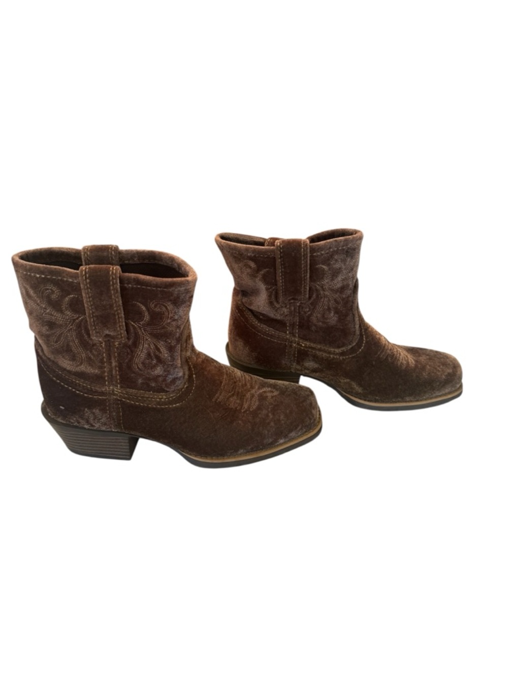 Justin Gypsy Brown Velvet Short Square Toe Cowgirl Boots